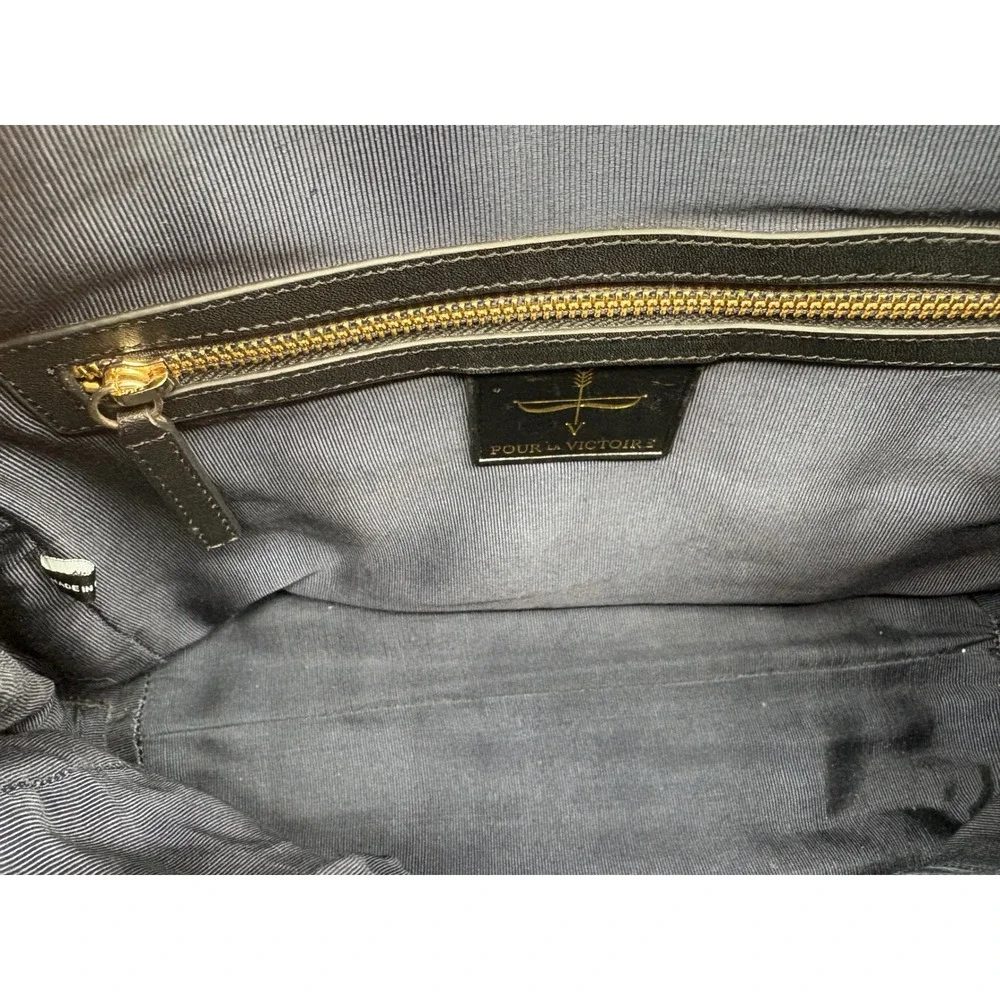 Pour La Victoire Expandable Satchel Bag Black Grey Excellent Textured‎ Leather